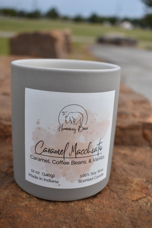 12oz Caramel Macchiato Soy Candle | Caramel, Coffee Beans, & Vanilla