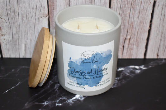 12oz Oversized Hoodie Soy Candle | Bergamot, Clove, & Tree Moss