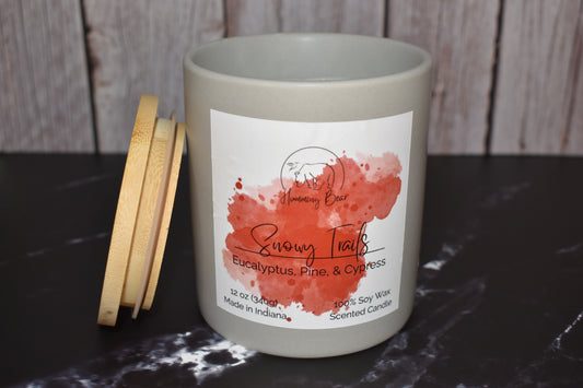 12 oz Snowy Trails Soy Candle | Eucalyptus, Pine, & Cypress