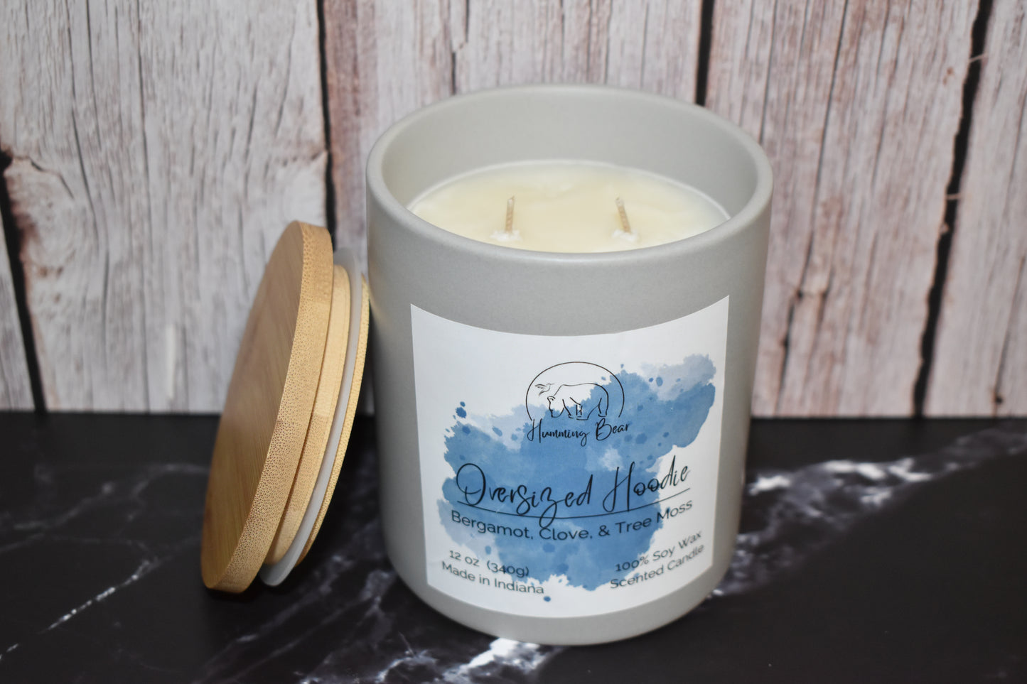 12oz Oversized Hoodie Soy Candle | Bergamot, Clove, & Tree Moss