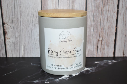 12oz Berry Cream Cone Soy Candle | Ripe Berries, Baked Waffle Cone, & Vanilla Cream