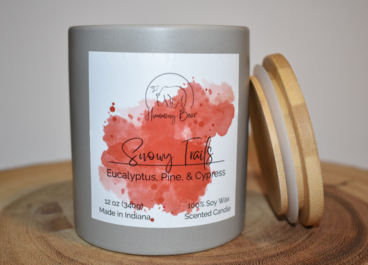 12 oz Snowy Trails Soy Candle | Eucalyptus, Pine, & Cypress